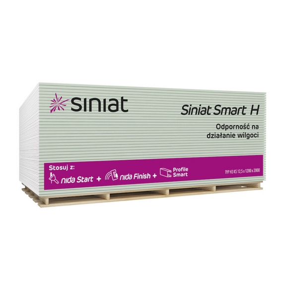 NIDA SMART H Плиты гипсокартонные влагостойкие 12,5X1200X2500 (72 шт/пал.)