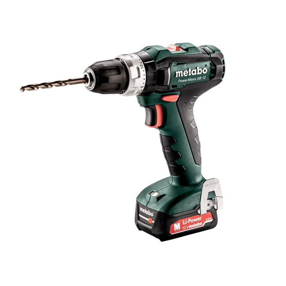 Акумуляторний ударний дриль PowerMaxx SB 12 12V 2x2Ah LiPOWER; Зарядний пристрій SC 36; metaBOX 118