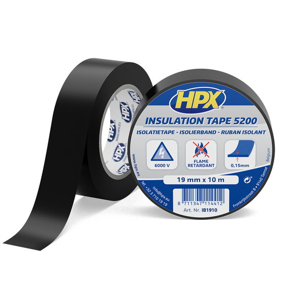 Стрічка ПВХ ізоляційна HPX5200 19мм х 10м чорна (плівка)