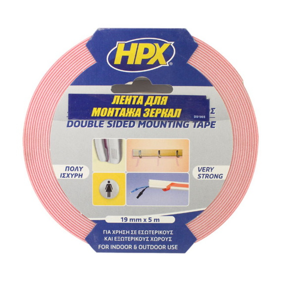 Лента двухсторонняя вспененная для зеркал 19мм х 5м (картон)